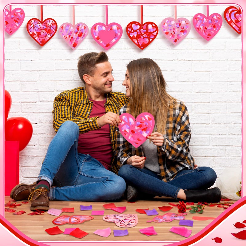 Marsui 36 Sets Valentine's Day Kits Craft for Adults Valentines Heart Suncatcher Craft Pink Heart Shape Home Window Art Decor Stained Glass Effect DIY Tissue Paper for Party Ornaments - Image 4
