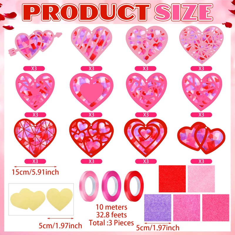 Marsui 36 Sets Valentine's Day Kits Craft for Adults Valentines Heart Suncatcher Craft Pink Heart Shape Home Window Art Decor Stained Glass Effect DIY Tissue Paper for Party Ornaments - Image 3