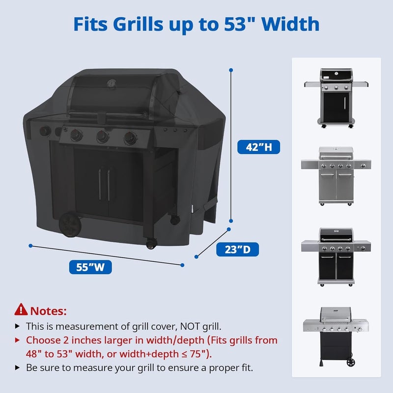 SunPatio Grill Cover 55 Inch, Outdoor Heavy Duty Waterproof Barbecue Gas Cover, UV & Fade Resistant, All Weather Protection Compatible for Weber Charbroil Nexgrill Kenmore Grills and More, Black - Image 2