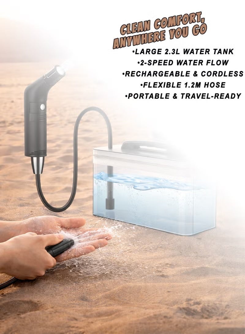 JAJEEK Portable Rechargeable Travel Bidet Shattaf with 2.3L Water Tank, 2-Speed Adjustable Water Flow, 1.2m Flexible Hose for Personal Hygiene - Image 4