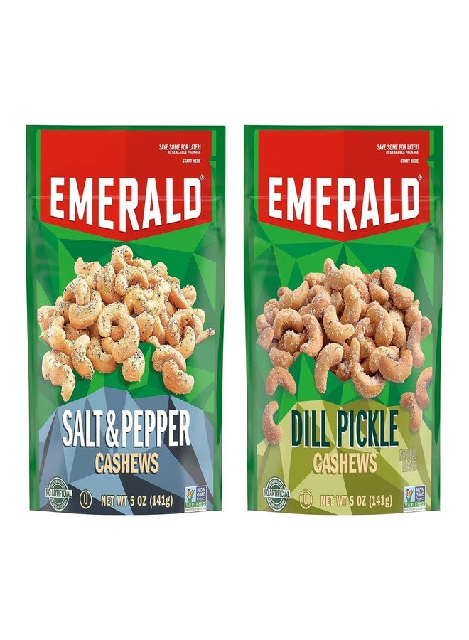 Emerald Nuts Combo (Variety Pack) Featuring Dill Pickle Seasoned Cashews & Salt and Pepper Cashews | 5 Oz Resealable Bags | Kosher Certified, Non-GMO, Contains No Artificial Preservatives or Synthetic Colors - Image 1