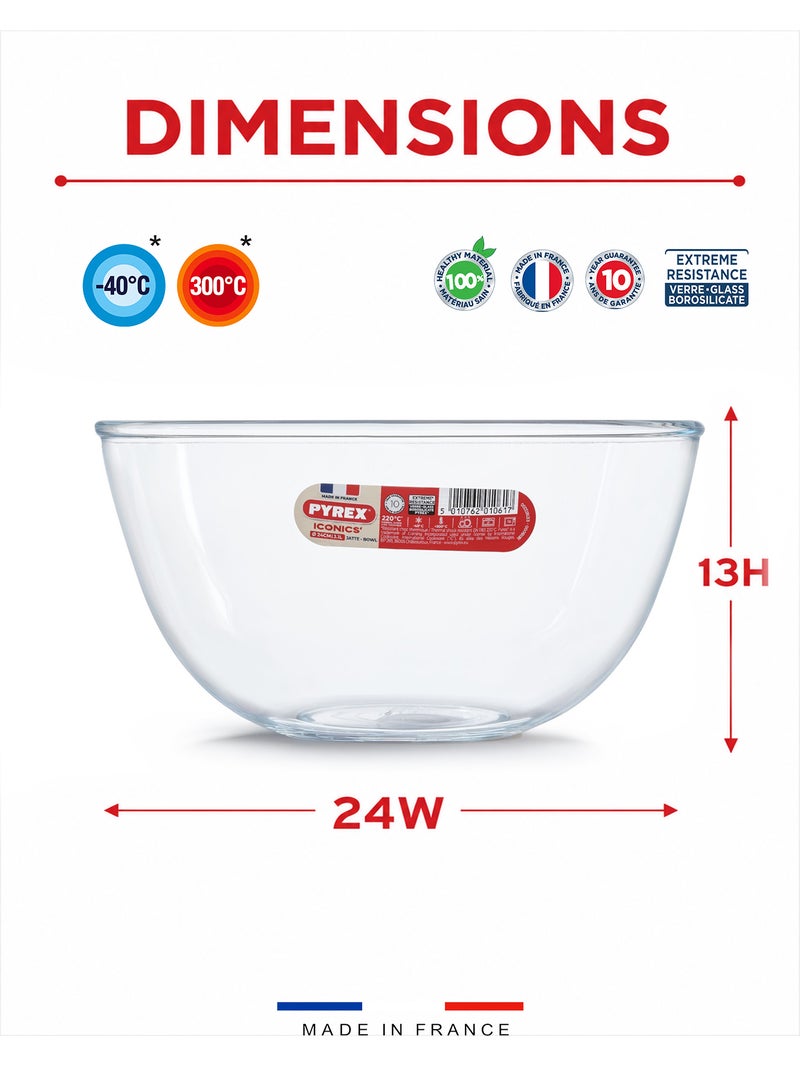 بيريكس Pyrex Iconics Glass Mixing Bowl 3.1L 24cm - Durable Borosilicate Glass - Image 2