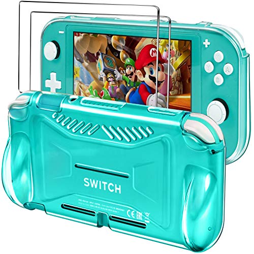 ivoler Clear Case for Nintendo Switch Lite Carrying Protective TPU Case, Soft TPU Grip Cover for Joy-Con Grip Cover with 2 Pack Screen Protector Tempered Glass Shock-Absorption, Anti-Scratch - Image 1