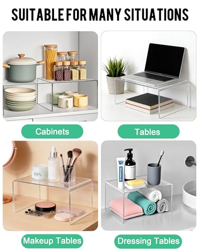 Sahasea Acrylic Cabinet Organizer, Set of 2 Clear Shelf Organizer for Kitchen Pantry Organizers and Storage, Display Cabinet Shelf Room Decor Countertop Desk Shelves, Spice Organization for Cabinet - Image 3