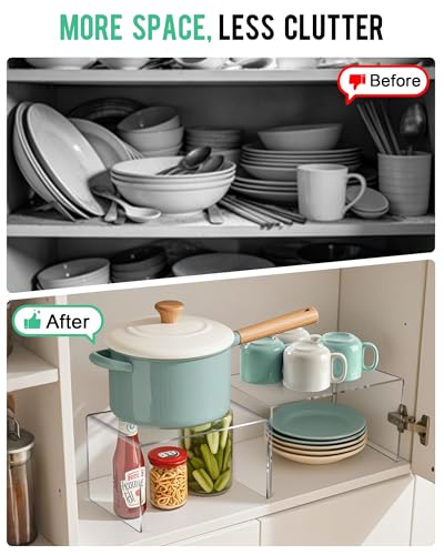 Sahasea Acrylic Cabinet Organizer, Set of 2 Clear Shelf Organizer for Kitchen Pantry Organizers and Storage, Display Cabinet Shelf Room Decor Countertop Desk Shelves, Spice Organization for Cabinet - Image 2