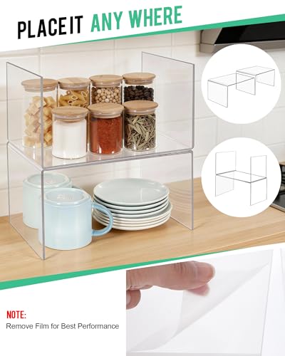 Sahasea Acrylic Cabinet Organizer, Set of 2 Clear Shelf Organizer for Kitchen Pantry Organizers and Storage, Display Cabinet Shelf Room Decor Countertop Desk Shelves, Spice Organization for Cabinet - Image 4