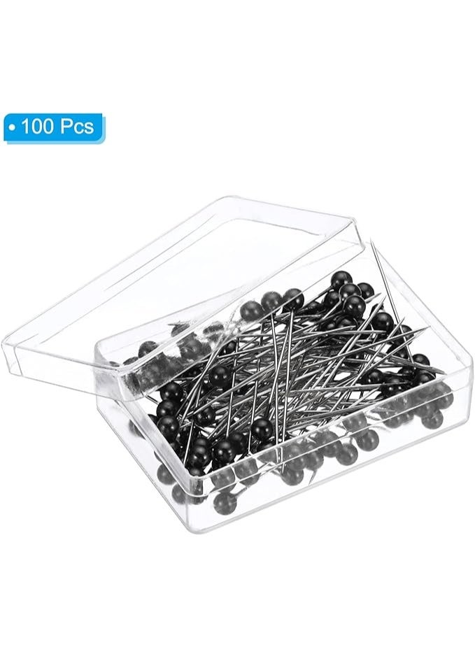 PATIKIL Sewing Pins, 100 Pcs 1.5 Inch Straight Pin with Plastic Pearlized Ball Head for Fabric, Decorative, Jewelry DIY, Craft and Sewing Project, Black  - Image 1