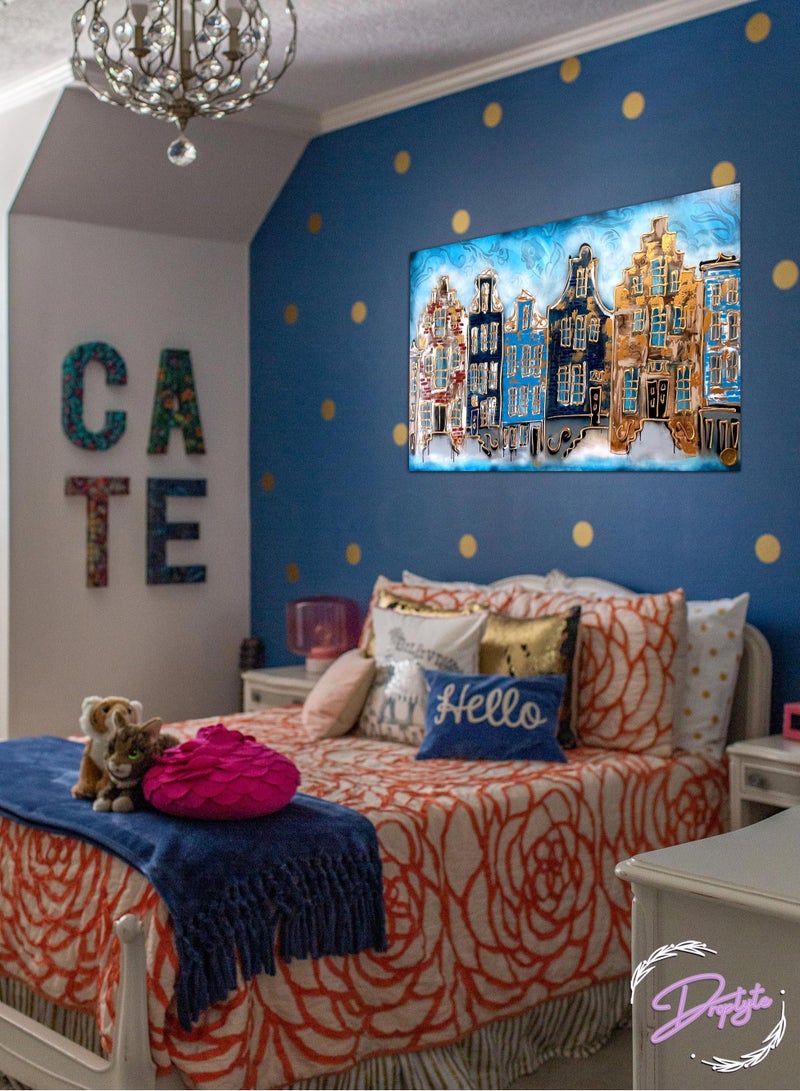 Droplyte Multicolor Buildings Abstract Painting Printed Decorative Wall Art Wall Decor Card Board MDF Home Decor for Living Room, Drawing Room, Office Room and Bedroom 60CM x 40CM  - Image 1
