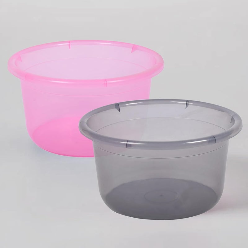 Kuber Industries Pack of 2 Bath Tub Multipurpose Bath Tub Tub for BathroomFeeding PanWashing Clothes Washing Tub Bathing Bathroom Tub 25 LTR Transparent Pink Gray - Image 1