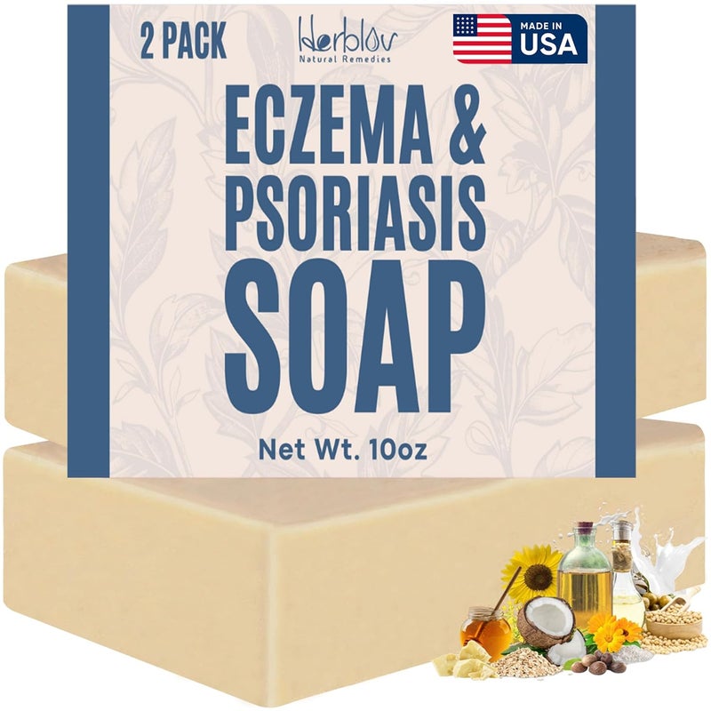 Herblov Eczema Soap Bar for Face and Body All Natural Dermatitis Psoriasis Treatment for Dry Itchy Sensitive Skin Relief Gentle Detoxifying Healing AntiItch Oatmeal Goat Milk Wash for Kids Adults - Image 1