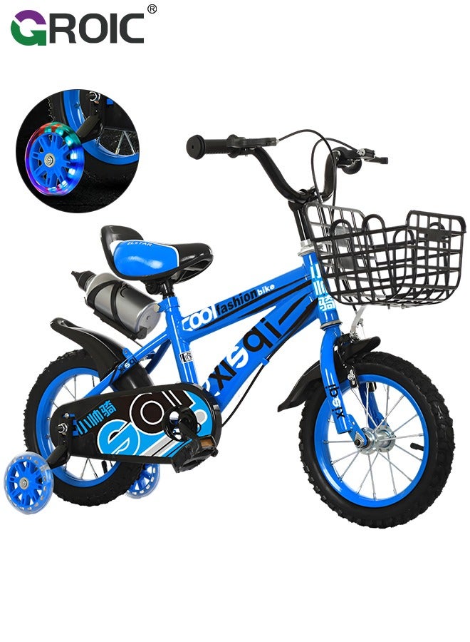 GROIC Boys Bike for Toddlers and Kids,12 Inch Kids Bike with Training Wheels & Basket,Boy Bicycle with Handbrake & Kickstand  - Image 1