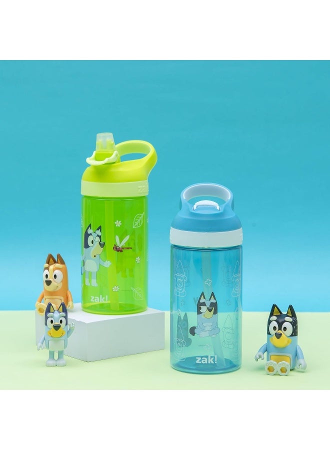 Zak Designs Bluey Atlantic Kids Water Bottle For School or Travel, 16oz Durable Plastic Water Bottle With Straw, Handle, and Leak-Proof, Pop-Up Spout Cover, 2-Pack (Bluey, Bingo) - Image 2
