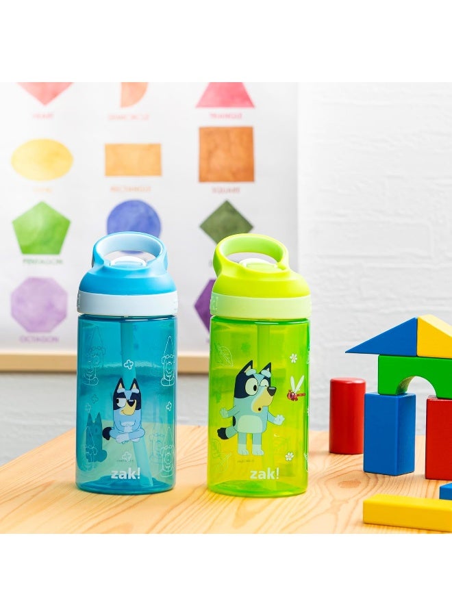 Zak Designs Bluey Atlantic Kids Water Bottle For School or Travel, 16oz Durable Plastic Water Bottle With Straw, Handle, and Leak-Proof, Pop-Up Spout Cover, 2-Pack (Bluey, Bingo) - Image 3