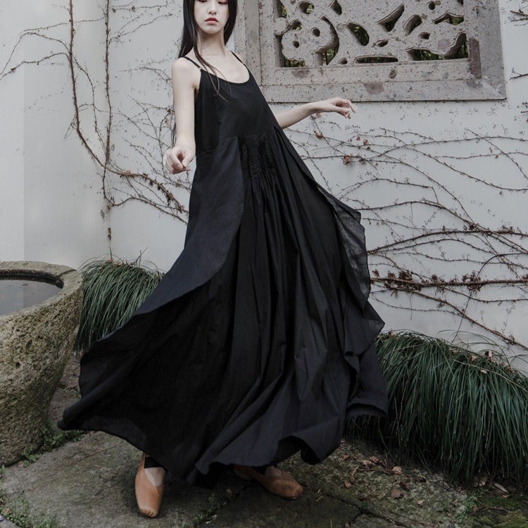 Diablo Yamamoto Style Fungus Lace Pinch Pleated Artistic Elegant Slip Skirt Black and White dress White  - Image 1