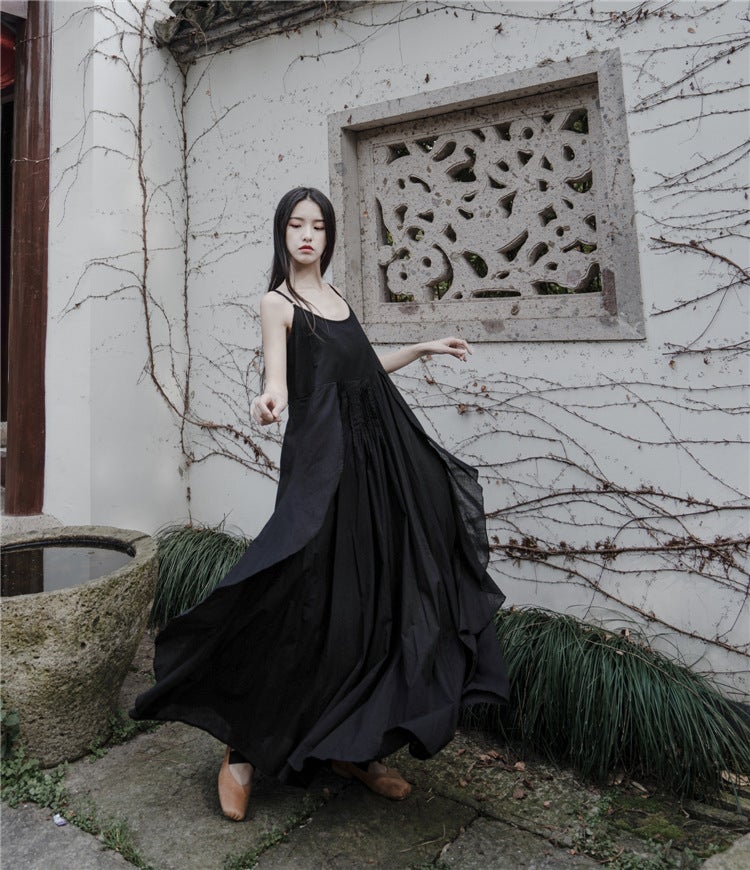 Diablo Yamamoto Style Fungus Lace Pinch Pleated Artistic Elegant Slip Skirt Black and White dress White  - Image 5