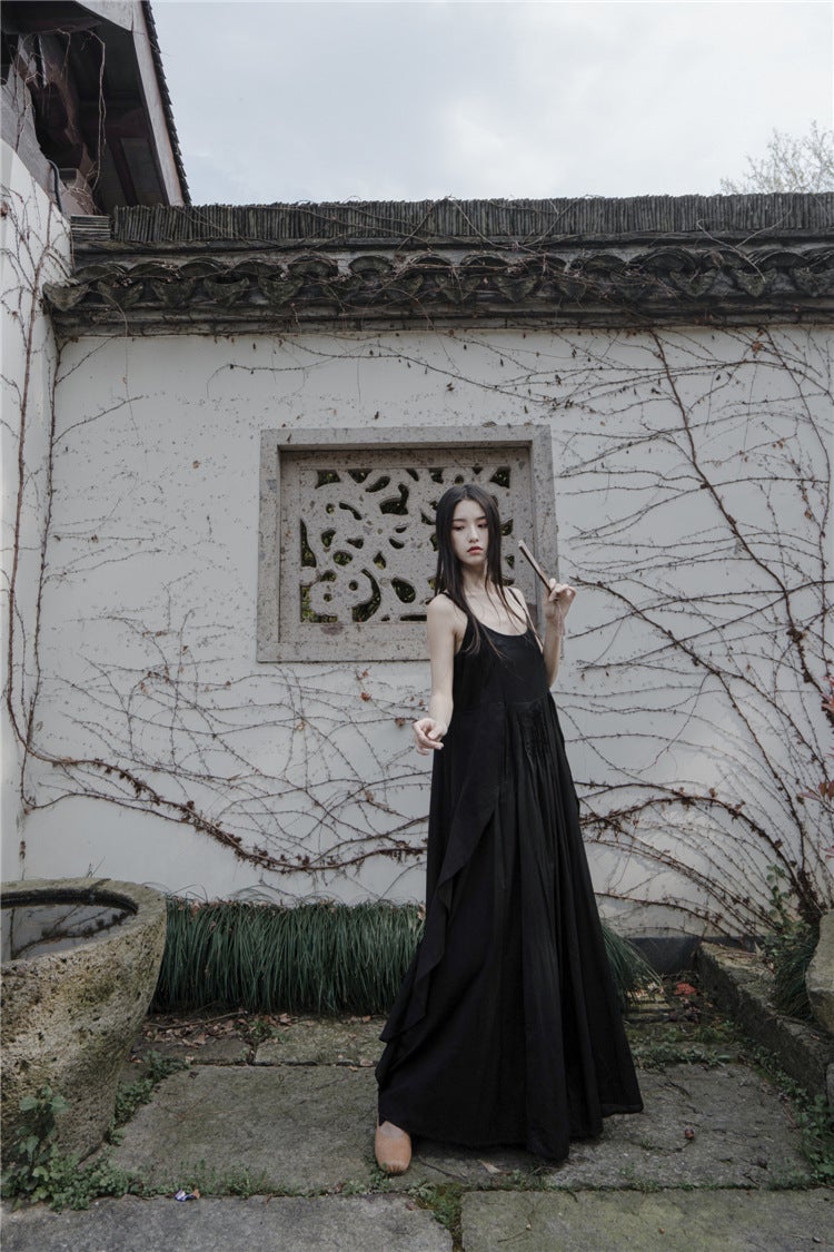 Diablo Yamamoto Style Fungus Lace Pinch Pleated Artistic Elegant Slip Skirt Black and White dress White  - Image 4