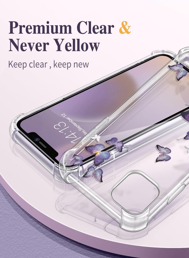 جراب GVIEWIN لهاتف iPhone 11 مع واقي شاشة + واقي عدسة الكاميرا، [لا يصفر] غطاء حماية شفاف ناعم من مادة TPU مقاوم للصدمات للنساء والفتيات، جراب هاتف بنقشة زهور 6.1 بوصة - Image 3