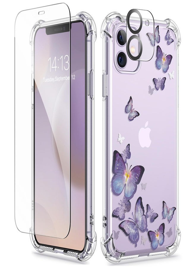 جراب GVIEWIN لهاتف iPhone 11 مع واقي شاشة + واقي عدسة الكاميرا، [لا يصفر] غطاء حماية شفاف ناعم من مادة TPU مقاوم للصدمات للنساء والفتيات، جراب هاتف بنقشة زهور 6.1 بوصة - Image 1
