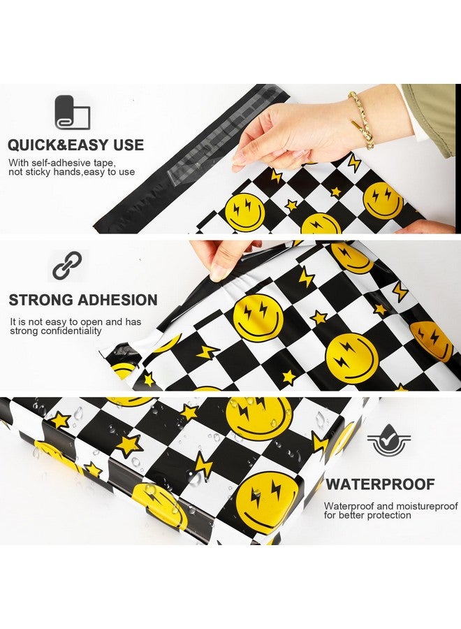 وولاين 100 قطعة ابتسامات الشطرنج بولي ميلر 10 × 13 بوصة أكياس بريدية مقاومة للدموع مع Selfseal أبيض أسود أصفر تسليم المغلفات أكياس التعبئة والتغليف البلاستيكية للأعمال التجارية الصغيرة التعبئة المتحركة - Image 3