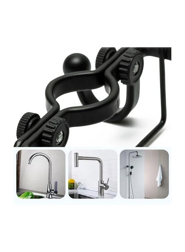 1-Piece Kitchen Sink Faucet Rack Sponge Rag Storage Drain Shelf,Bathroom Shower Rod Hanging Iron Basket Soap Dish Shampoo Holder,Colour Black - Image 2