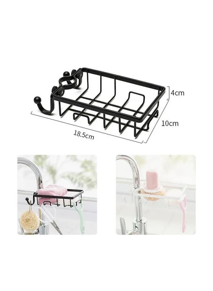 1-Piece Kitchen Sink Faucet Rack Sponge Rag Storage Drain Shelf,Bathroom Shower Rod Hanging Iron Basket Soap Dish Shampoo Holder,Colour Black - Image 3