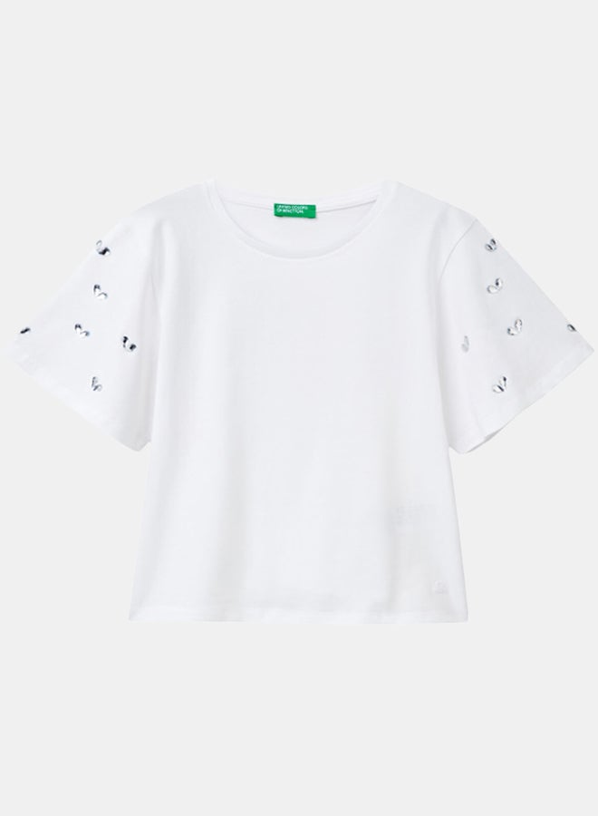 Benetton Girls T-Shirt With Rhinestone Sleeves - Image 1