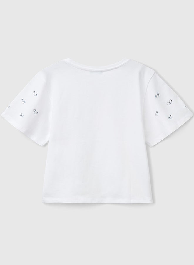Benetton Girls T-Shirt With Rhinestone Sleeves - Image 2