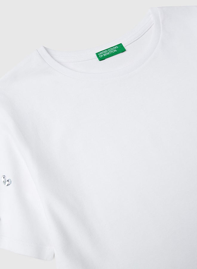Benetton Girls T-Shirt With Rhinestone Sleeves - Image 3