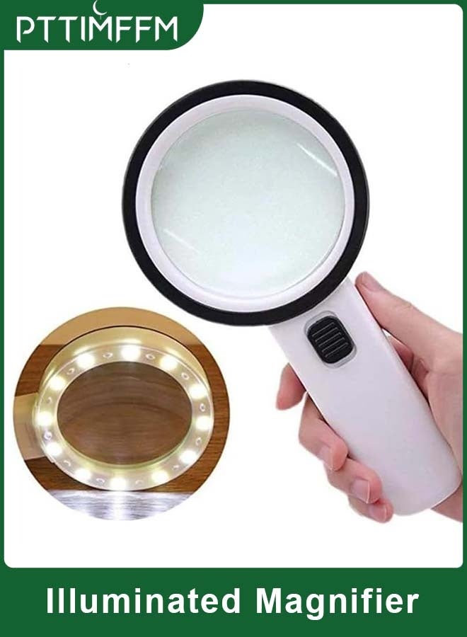 PTTIMFFM 30X LED Lighted Magnifying Glass, Large Handheld Illuminated Magnifier with 12 LEDs for Seniors’ Reading, Coins, Jewelry, Craft Inspection - Image 1