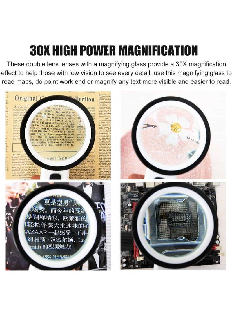 PTTIMFFM 30X LED Lighted Magnifying Glass, Large Handheld Illuminated Magnifier with 12 LEDs for Seniors’ Reading, Coins, Jewelry, Craft Inspection - Image 2