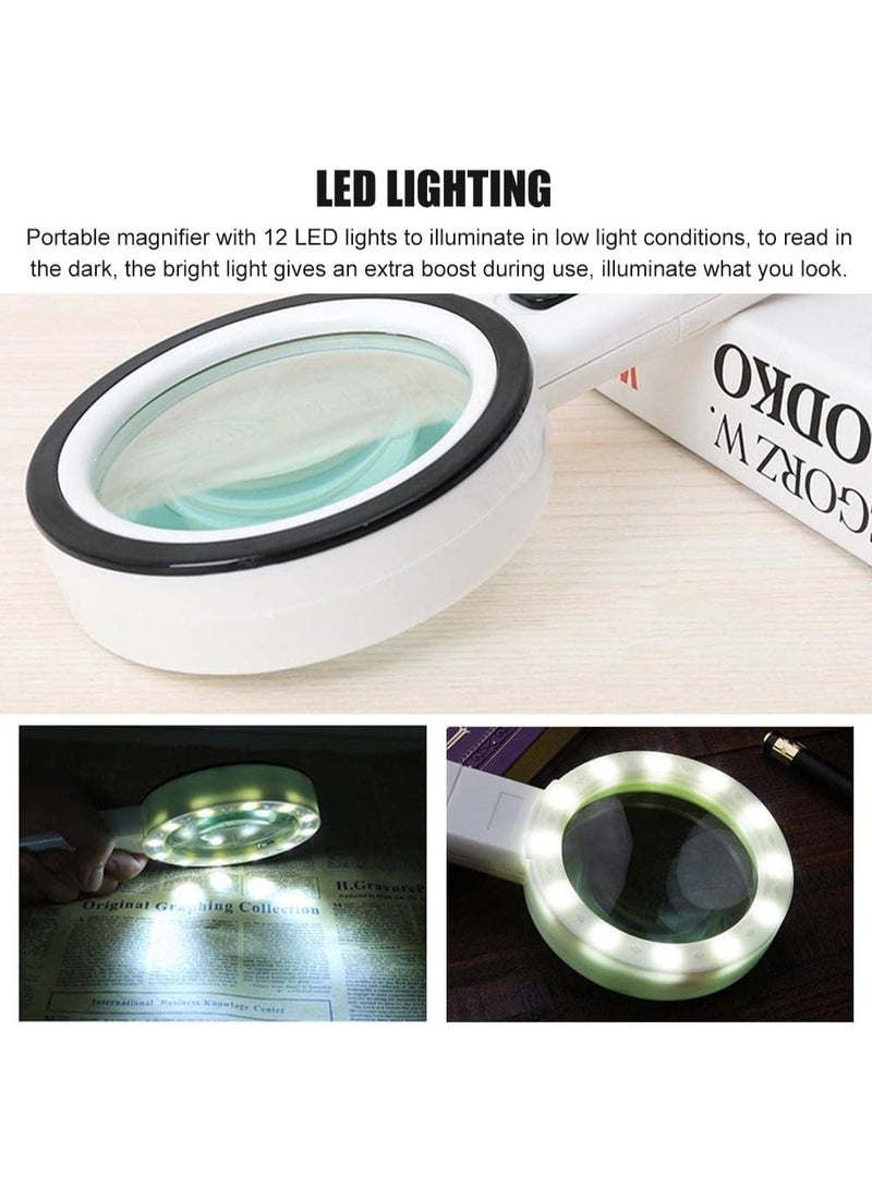 PTTIMFFM 30X LED Lighted Magnifying Glass, Large Handheld Illuminated Magnifier with 12 LEDs for Seniors’ Reading, Coins, Jewelry, Craft Inspection - Image 3