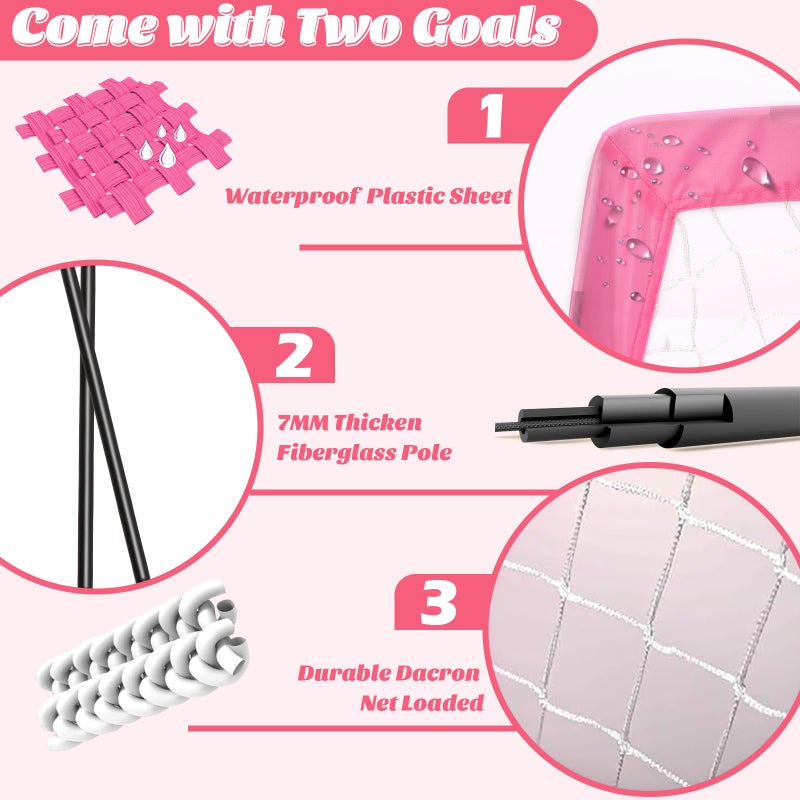 OKWUYiK 2 Pcs Pink Mini Soccer Goals Set 2x1.5x1.5ft Indoor Soccer Nets for Kids with Size 2 Toddler Soccer Ball Foldable Net Toy with Pump for Children Boys Girls Backyard (Pink) - Image 5
