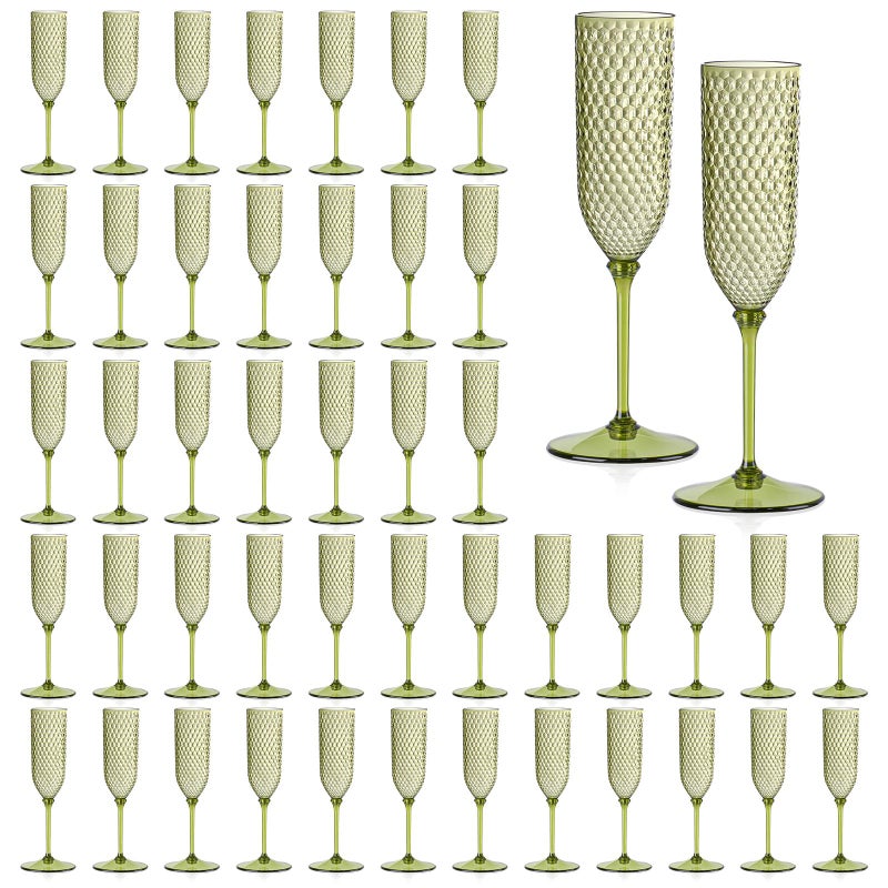 XUWAIDSGN 48 Pack Green Detachable 2 piece Champagne Flutes 5.5 Oz Unbreakable Plastic Mimosa Disposable Champagne Glasses Drinking Cups Stemmed Reusable Wine Toasting Glasses for Wedding (48, Olive Green) - Image 1