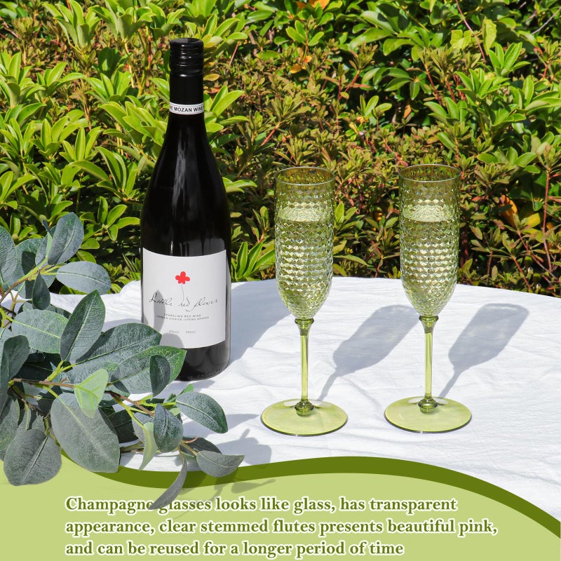 XUWAIDSGN 48 Pack Green Detachable 2 piece Champagne Flutes 5.5 Oz Unbreakable Plastic Mimosa Disposable Champagne Glasses Drinking Cups Stemmed Reusable Wine Toasting Glasses for Wedding (48, Olive Green) - Image 4