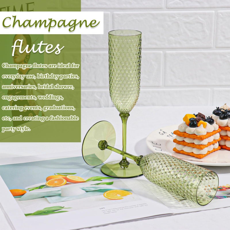 XUWAIDSGN 48 Pack Green Detachable 2 piece Champagne Flutes 5.5 Oz Unbreakable Plastic Mimosa Disposable Champagne Glasses Drinking Cups Stemmed Reusable Wine Toasting Glasses for Wedding (48, Olive Green) - Image 5
