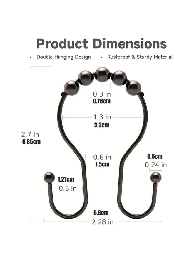 Chrome Heavy Duty Shower Curtain Hooks Set of 12 Rust Resistant Double Glide Rods - Image 3