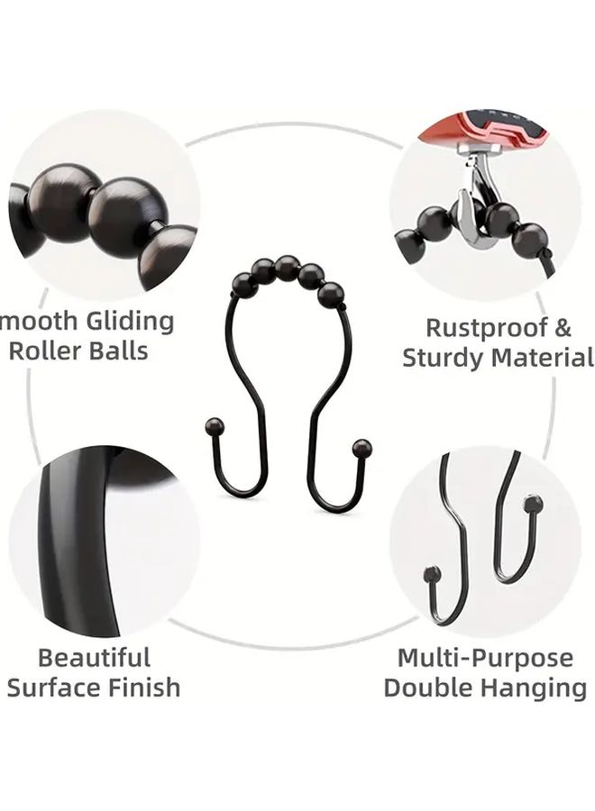 Chrome Heavy Duty Shower Curtain Hooks Set of 12 Rust Resistant Double Glide Rods - Image 2