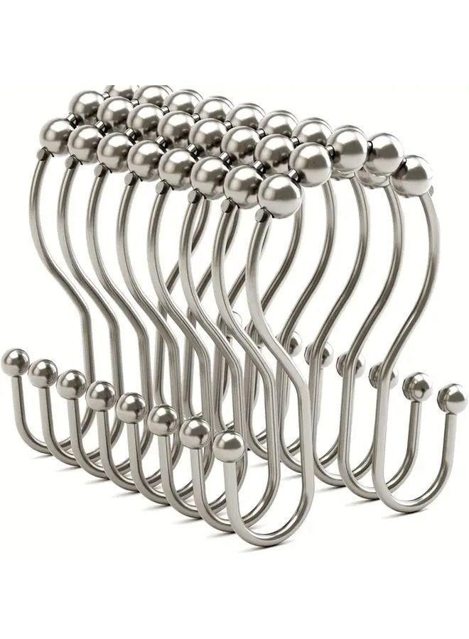 Chrome Heavy Duty Shower Curtain Hooks Set of 12 Rust Resistant Double Glide Rods - Image 5
