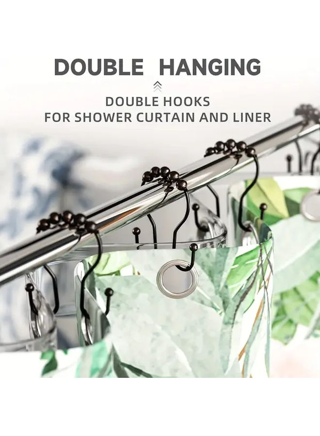 Chrome Heavy Duty Shower Curtain Hooks Set of 12 Rust Resistant Double Glide Rods - Image 4