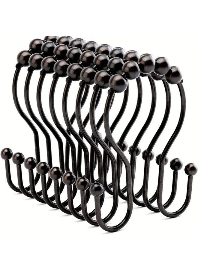 Chrome Heavy Duty Shower Curtain Hooks Set of 12 Rust Resistant Double Glide Rods - Image 1