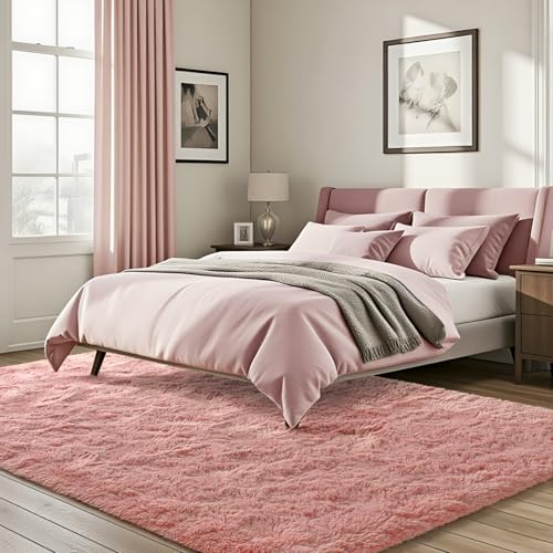 ISEAU 4x6 Area Rug for Living Room, Blush Rugs for Bedroom, Dorm, College, Apartment, Soft Shaggy Carpets, Machine Washable Mats, Under Bed, On Nursery Floors Mat, Boys, Girls Room Carpet - Image 3