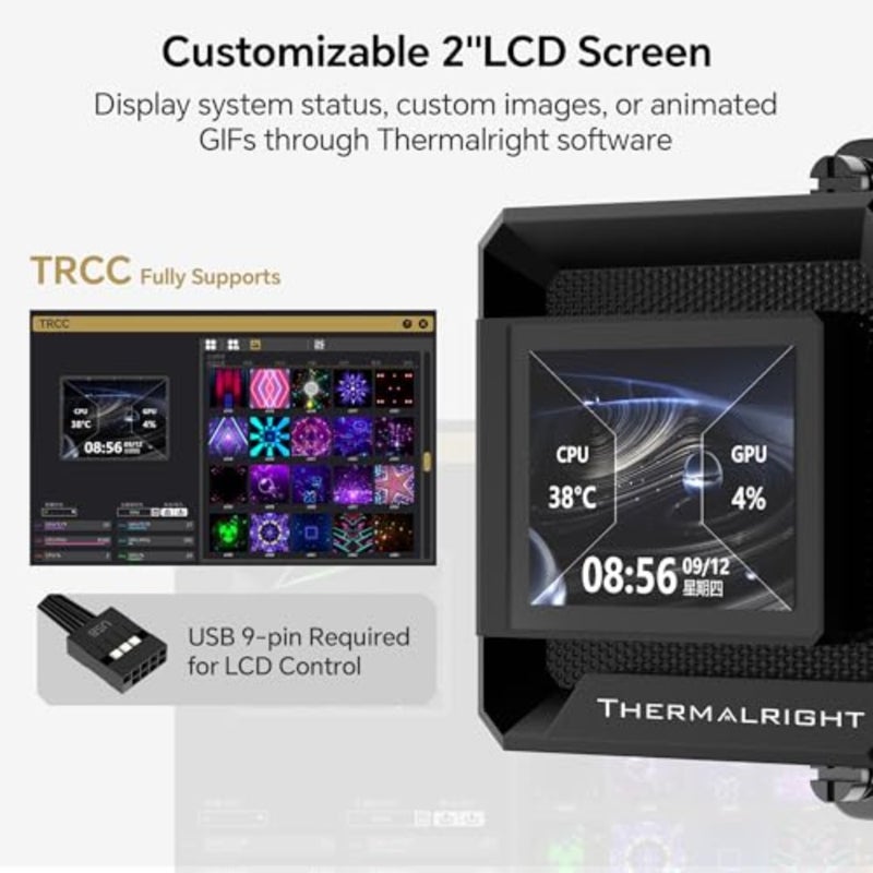 FW360 SE ARGB V2 360mm CPU AIO Liquid Cooler for Desktop - TL-M12Q 2000RPM Daisy-Chain Fans, 2" LCD Display Screen, for AM4/AM5 and Intel 1700/1851 3000RPM Pump, 3×TL-M12Q 120mm PWM Daisy-Chain Fans, for AMD AM5/AM4 and Intel LGA1851/1700 - Image 5