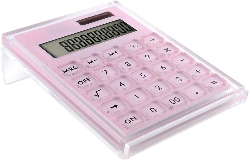 EXPUTRAN Acrylic Calculator with Stand, Battery and Solar Hybrid Powered Basic Calculator 12-Digit LCD Display,Home Office Desktop Accessories(Pink) - Image 1