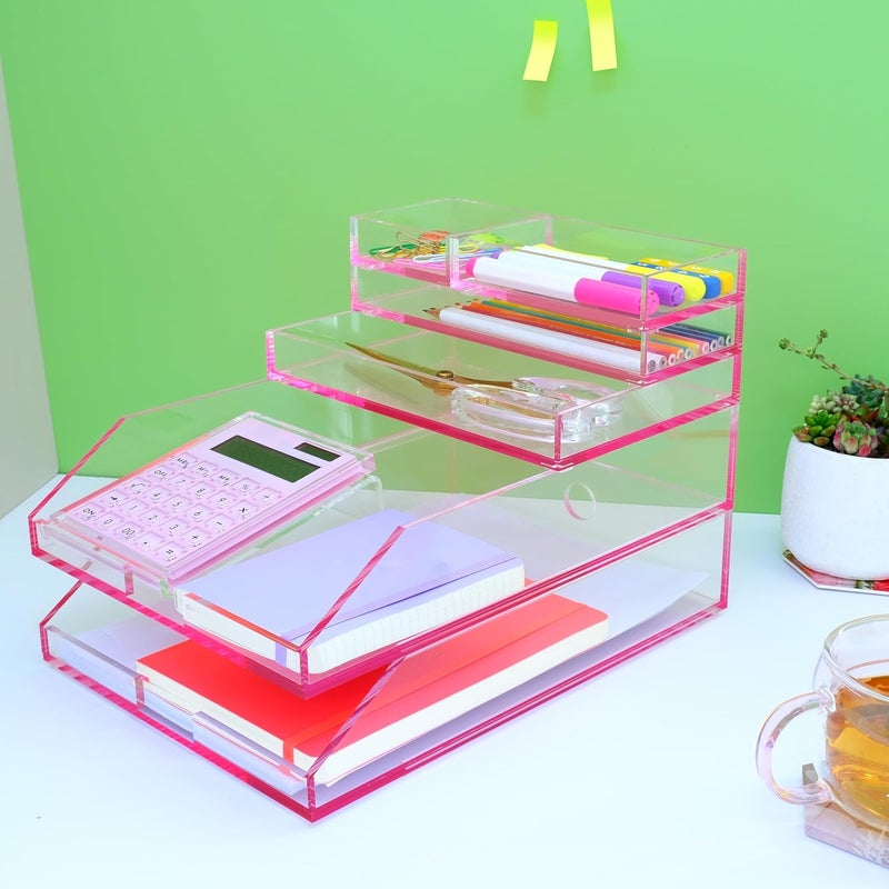 EXPUTRAN Acrylic Calculator with Stand, Battery and Solar Hybrid Powered Basic Calculator 12-Digit LCD Display,Home Office Desktop Accessories(Pink) - Image 3