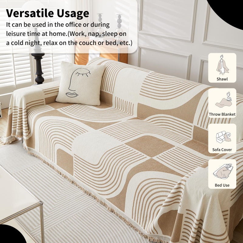 WEYOND Boho Couch Cover Sofa Covers Washable, Chenille Couch Covers for 3 Cushion Couch Sofa Pet Friendly, Bohemian Sofa Slipcovers for Sectional Sofa, Loveseat, 2 3 4 Seater (71" x 118", Khaki) - Image 5