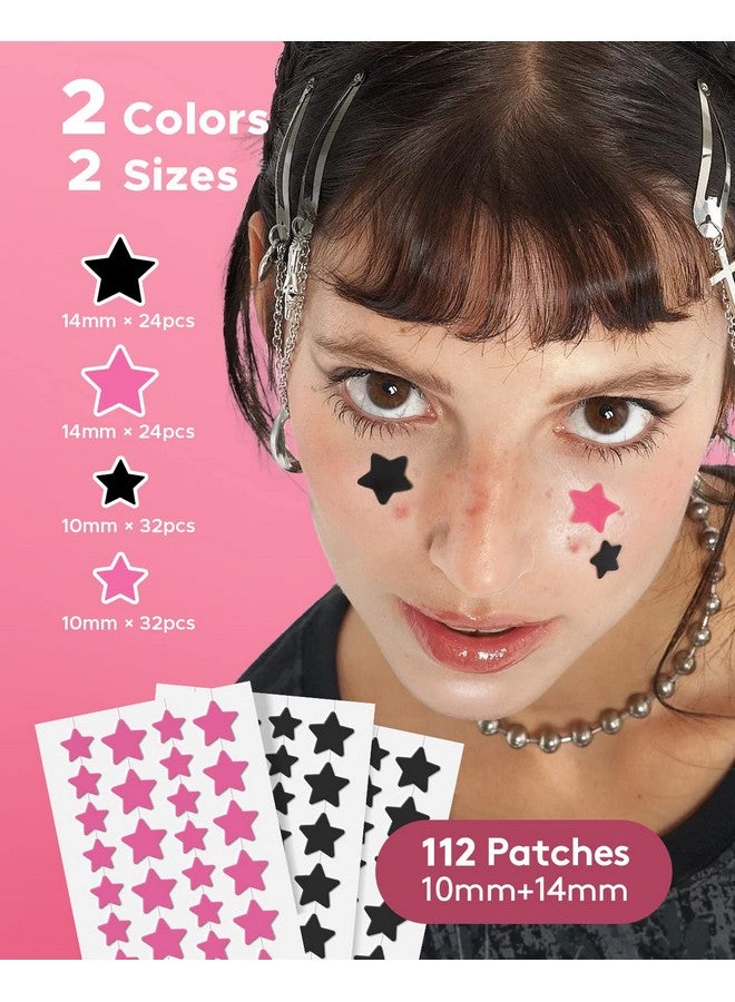 LitBear LitBear Star Pimple Patches, Black & Pink Hydrocolloid Acne Patches with Tea Tree Oil & Centella, Cute Pimple Stickers Zits Patches For Face Blemished Spot Patch Acne Dots, 112 Patches, 14mm & 10mm  - Image 2