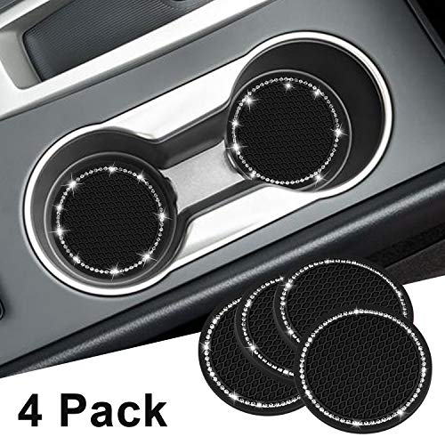 Cacturism 4 Pack Bling Car Coasters, PVC Auto Car Cup Holder Insert Coaster - Anti Slip UniversalVehicleInterior Accessories Crystal Glitter Cup Mats for Women and Girl by Cacturism, Black, 2.75" Diameter - Image 3