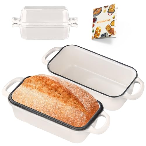 Articasting Cast Iron Bread Loaf Pan with Lid, Loaf Pans for Baking Bread 9x5, Enameled Bread Pans for Homemade Bread, Sourdough, Set of 2, Cream - Image 1