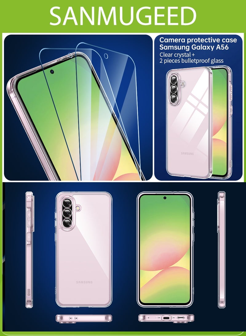 سانموجيد جراب حماية الكاميرا لهاتف Samsung Galaxy A56 5G مع واقي شاشة من قطعتين، حماية مضادة للخدش والصدمات، جراب رفيع مضاد للاصفرار لهاتف Samsung A56، شفاف - Image 2