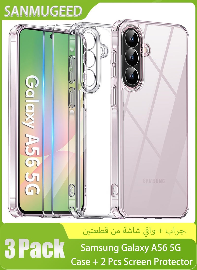 سانموجيد جراب حماية الكاميرا لهاتف Samsung Galaxy A56 5G مع واقي شاشة من قطعتين، حماية مضادة للخدش والصدمات، جراب رفيع مضاد للاصفرار لهاتف Samsung A56، شفاف - Image 1